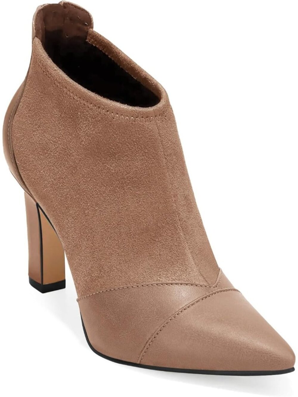 Women's Taupe Pointed Toe Stiletto Heel Splicing Back Zipper Ankle Boots